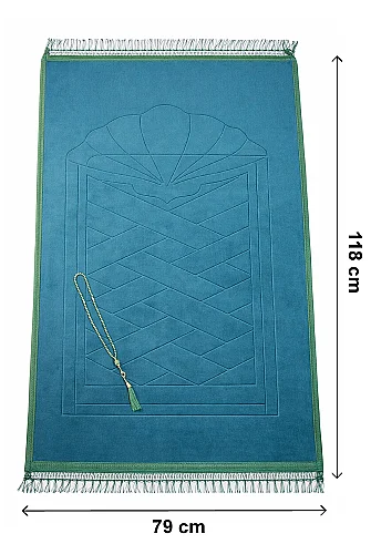 Yumuşak Kadife Dokulu Mihrap Desenli Peluş Seccade Yeşil - 6