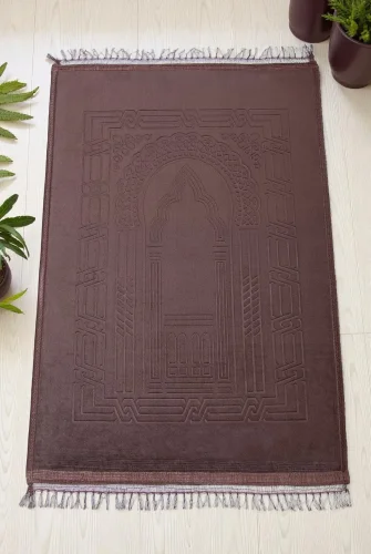 Yumuşak Kadife Dokulu Peluş Seccade Kahverengi - ihvanonline (1)