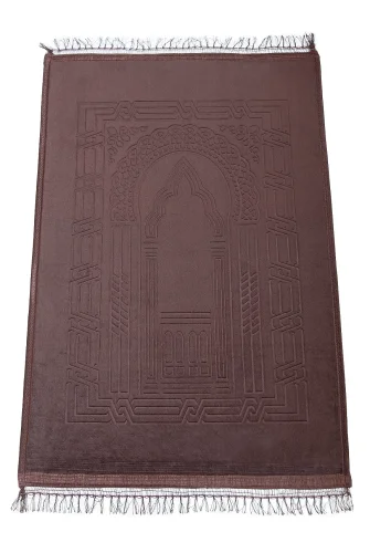 Yumuşak Kadife Dokulu Peluş Seccade Kahverengi - 4