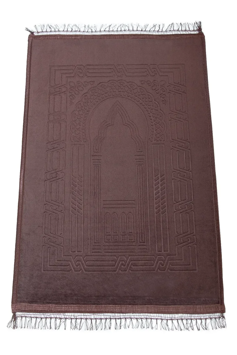 Yumuşak Kadife Dokulu Peluş Seccade Kahverengi - 4