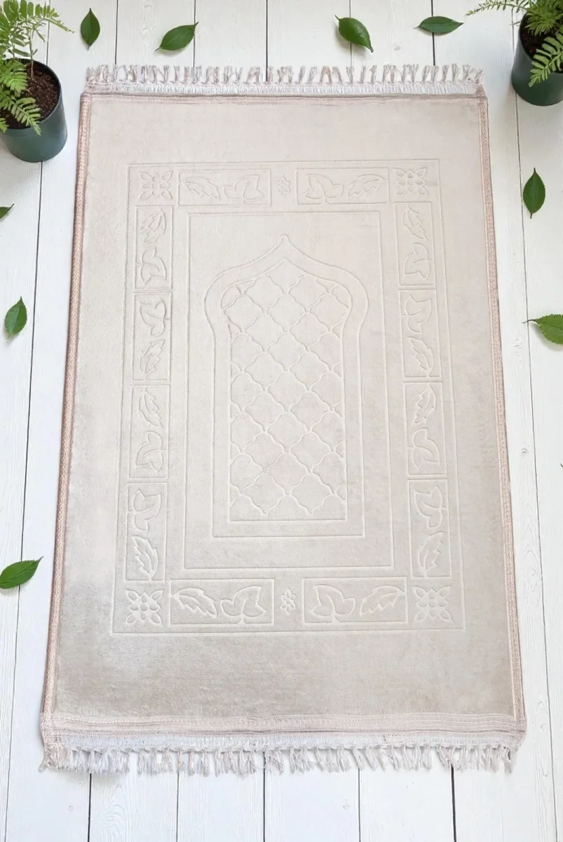 Yumuşak Kadife Dokulu Peluş Seccade Krem - 2