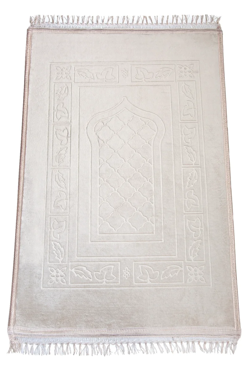 Yumuşak Kadife Dokulu Peluş Seccade Krem - 3