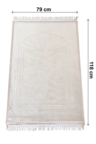 Yumuşak Kadife Dokulu Peluş Seccade Krem - 7