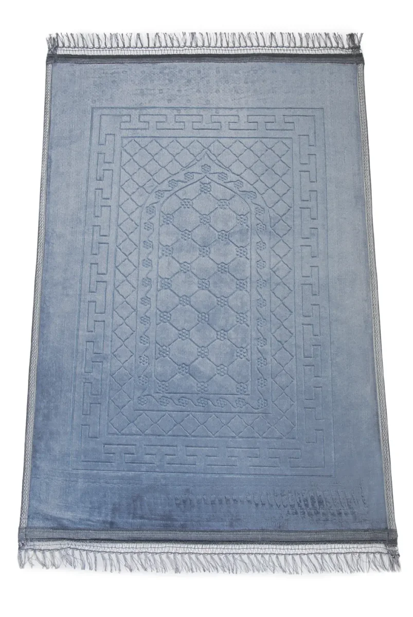 Yumuşak Kadife Dokulu Peluş Seccade Mavi - 4