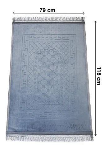 Yumuşak Kadife Dokulu Peluş Seccade Mavi - 7