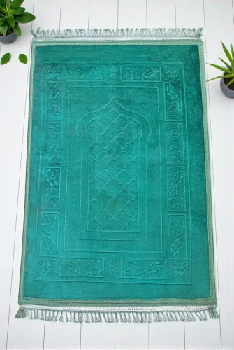 Yumuşak Kadife Dokulu Peluş Seccade Yeşil - 1