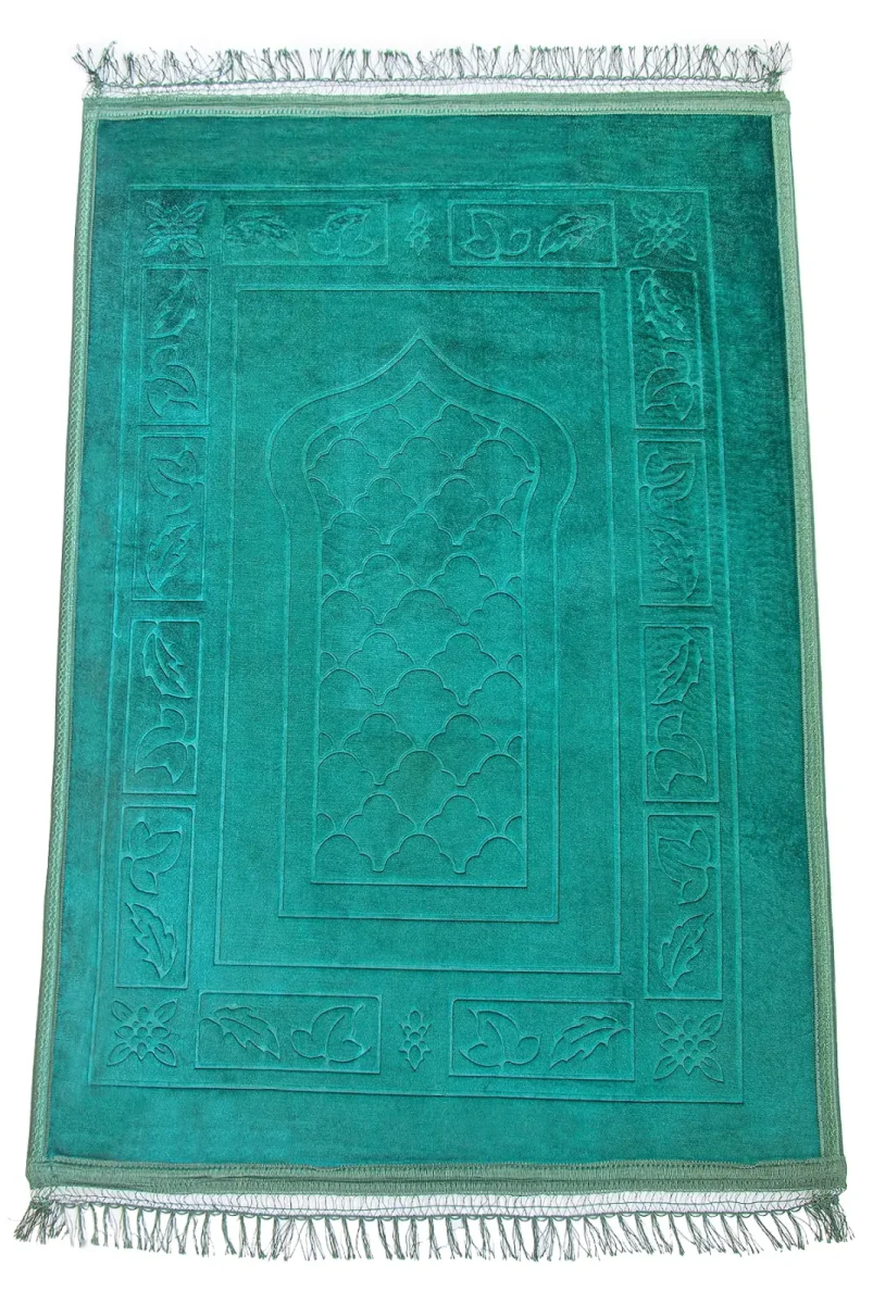 Yumuşak Kadife Dokulu Peluş Seccade Yeşil - 2