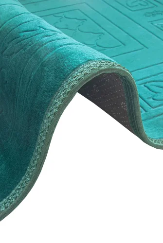 Yumuşak Kadife Dokulu Peluş Seccade Yeşil - 4