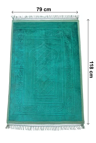 Yumuşak Kadife Dokulu Peluş Seccade Yeşil - 5