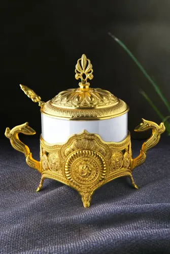 Yuvarlak Porselen Sunumluk Hediyelik Gold 