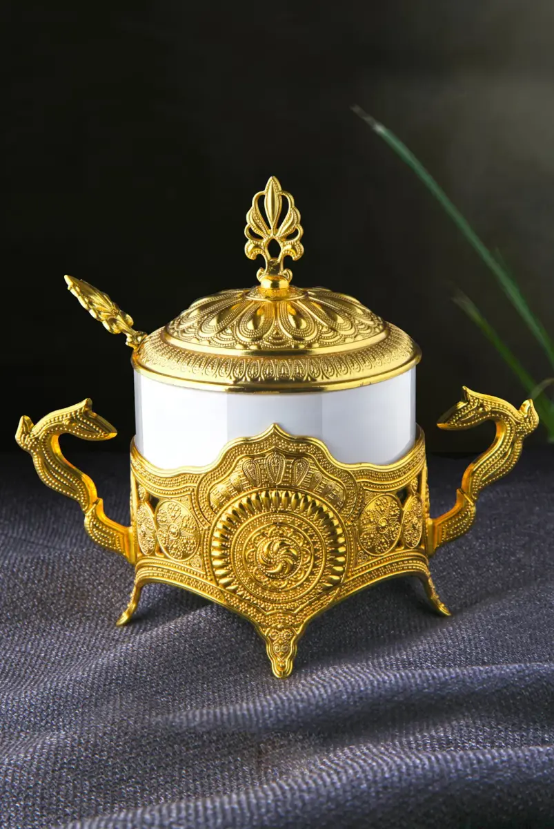 Yuvarlak Porselen Sunumluk Hediyelik Gold - 1