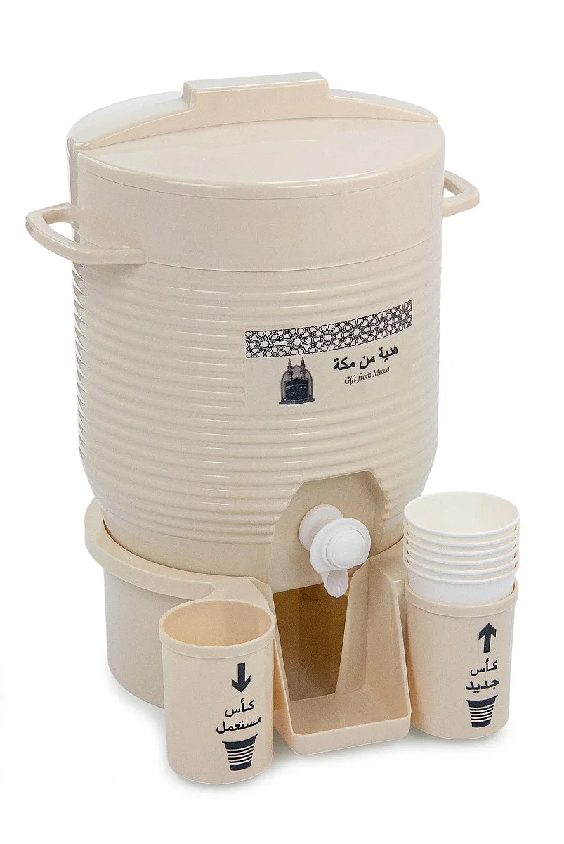 Zemzem Sebili Musluklu Plastik Su Sebili Bardak Hazneli - Krem - 3