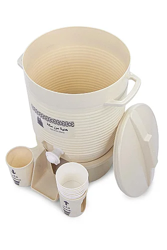 Zemzem Sebili Musluklu Plastik Su Sebili Bardak Hazneli - Krem - 4