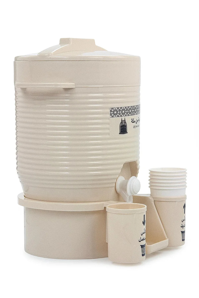 Zemzem Sebili Musluklu Plastik Su Sebili Bardak Hazneli - Krem - 6