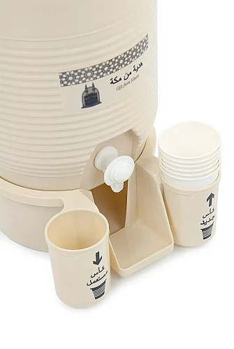 Zemzem Sebili Musluklu Plastik Su Sebili Bardak Hazneli - Krem - 7