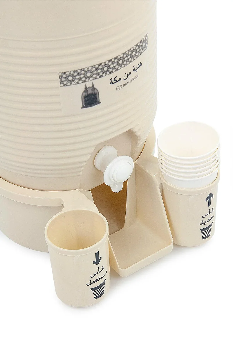 Zemzem Sebili Musluklu Plastik Su Sebili Bardak Hazneli - Krem - 7