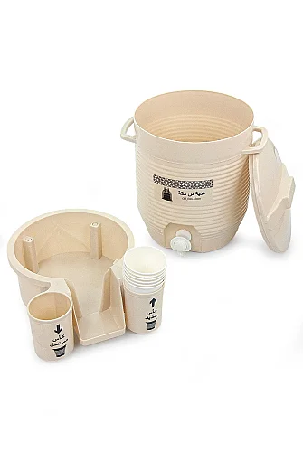 Zemzem Sebili Musluklu Plastik Su Sebili Bardak Hazneli - Krem - 8