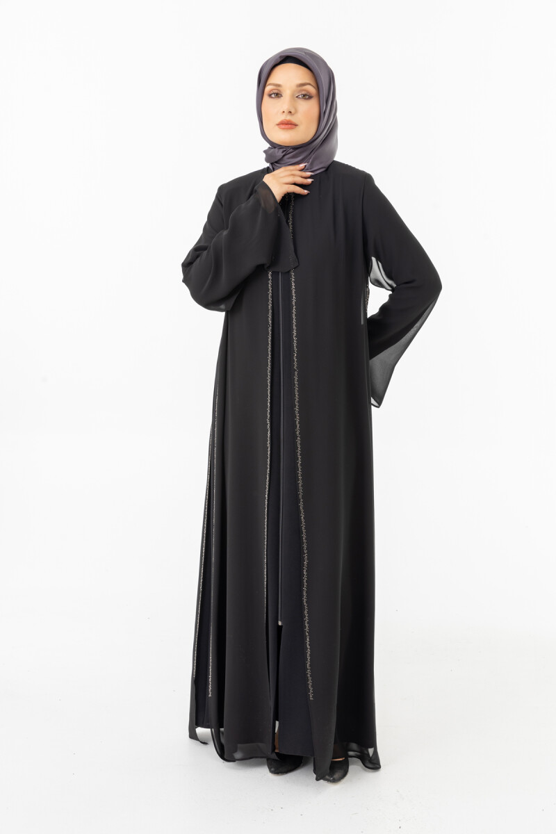ZERENAY 5522-25 SİYAH KAZ AYAĞI JAKARLI ABAYA - 4