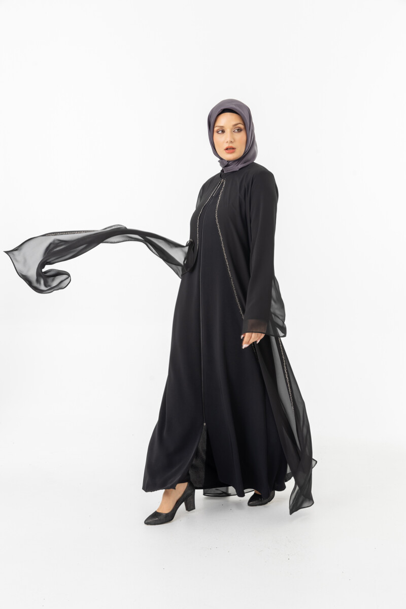 ZERENAY 5522-25 SİYAH KAZ AYAĞI JAKARLI ABAYA - 6