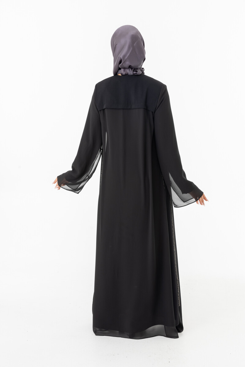 ZERENAY 5522-25 SİYAH KAZ AYAĞI JAKARLI ABAYA - 8