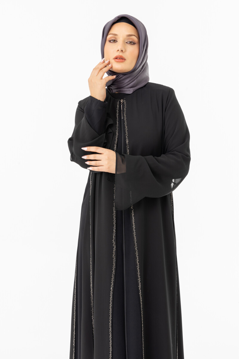 ZERENAY 5522-25 SİYAH KAZ AYAĞI JAKARLI ABAYA - 10