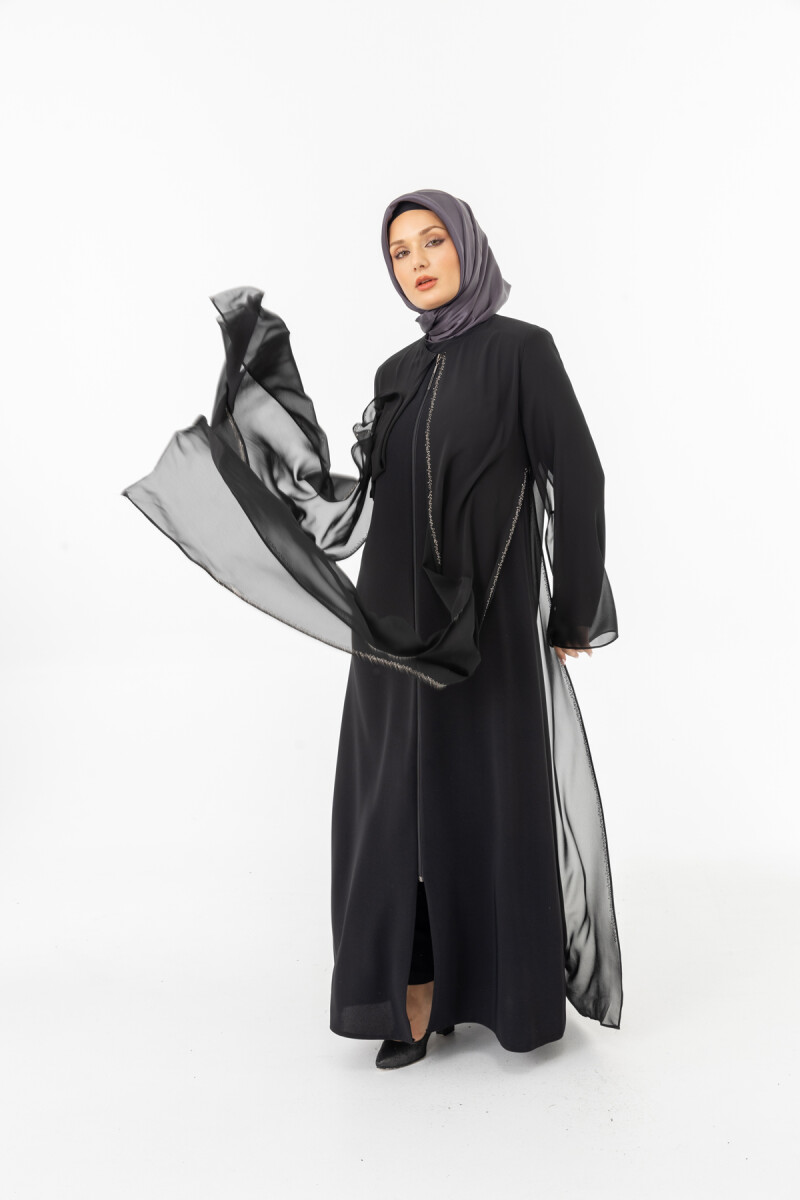 ZERENAY 5522-25 SİYAH KAZ AYAĞI JAKARLI ABAYA - 11