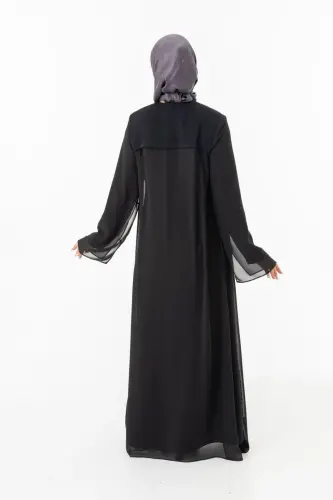 ZERENAY 5522-25 SİYAH KAZ AYAĞI JAKARLI ABAYA - 8